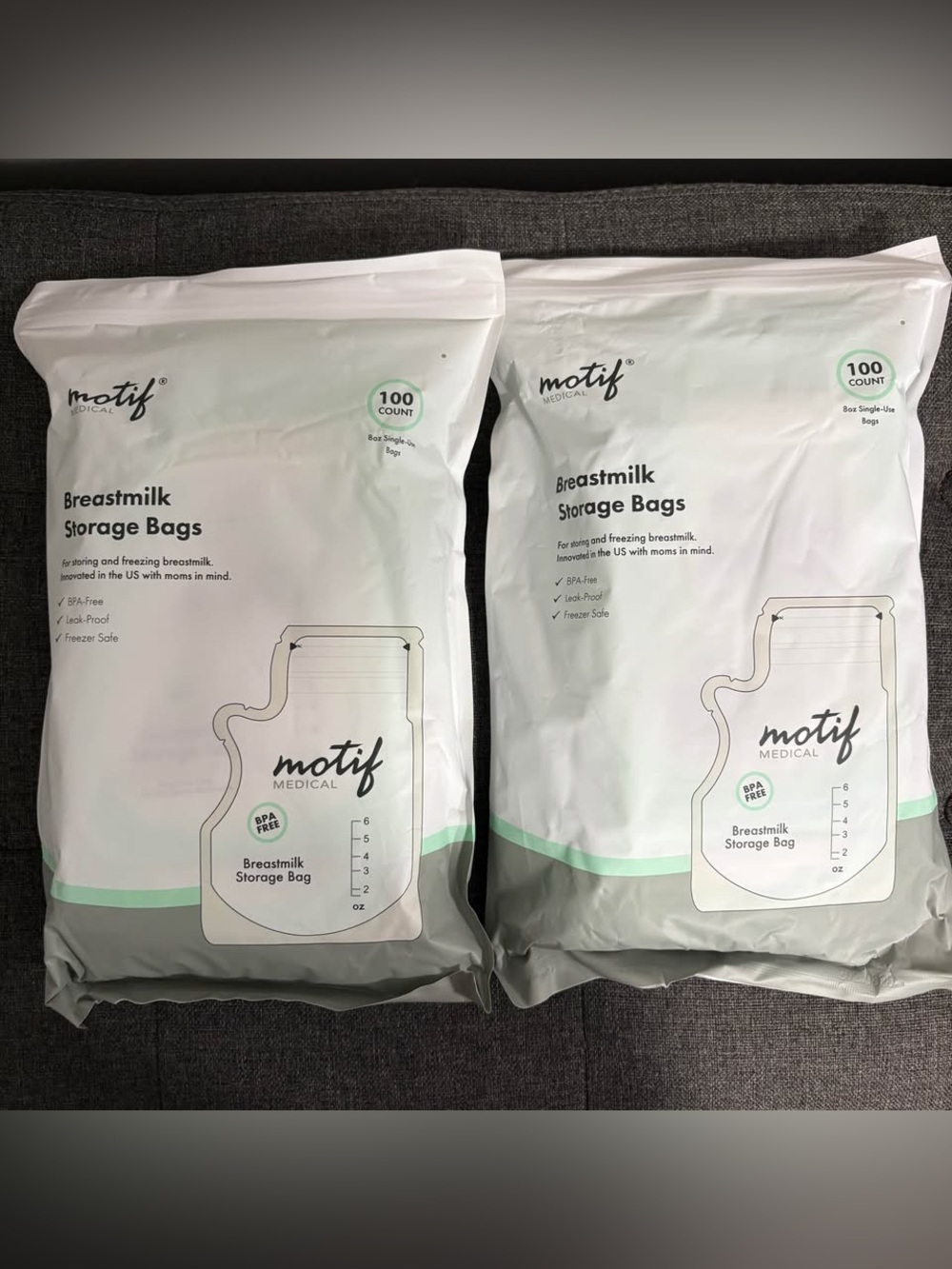 Motif Breastmilk Storage Bags (6 oz, 100 Count) Set of 2